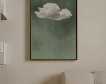 Sage Green Cloud Canvas Wall Art, Framed Beige Wall Art, Extra Large Wall Art, Surreal Abstract Painting, Minimalist Living Room Decor, Zen