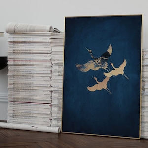 Blue and Gold Japanese Wall Art Set of 3 Prints · Dark Blue Japanese ...