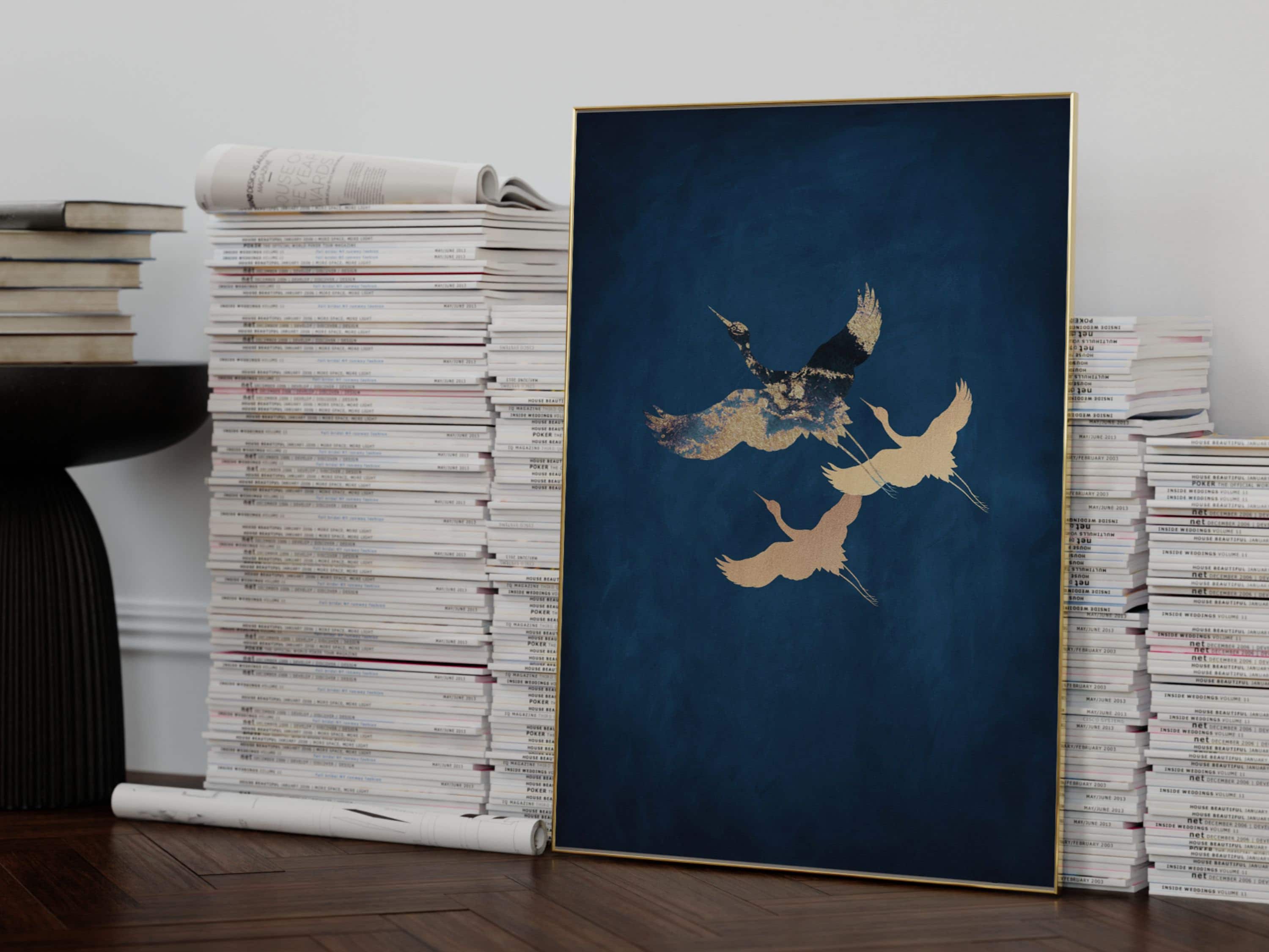 Blue and Gold Japanese Wall Art Set of 3 Prints · Dark Blue Japanese ...