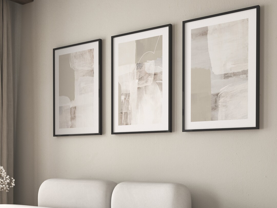Minimalist Wall Art, Set of 3 Prints, Beige and White, Abstract Art ...