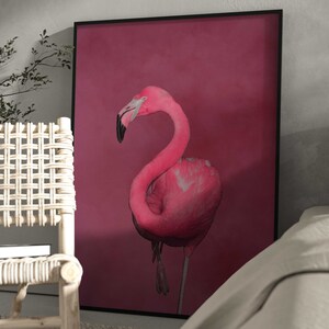 Berry Pink Flamingo Wall Art Print, Colorful Wall Art, Flamingo Poster, Large Wall Art, Maximalist Decor, Living Room Decor, Eclectic image 4