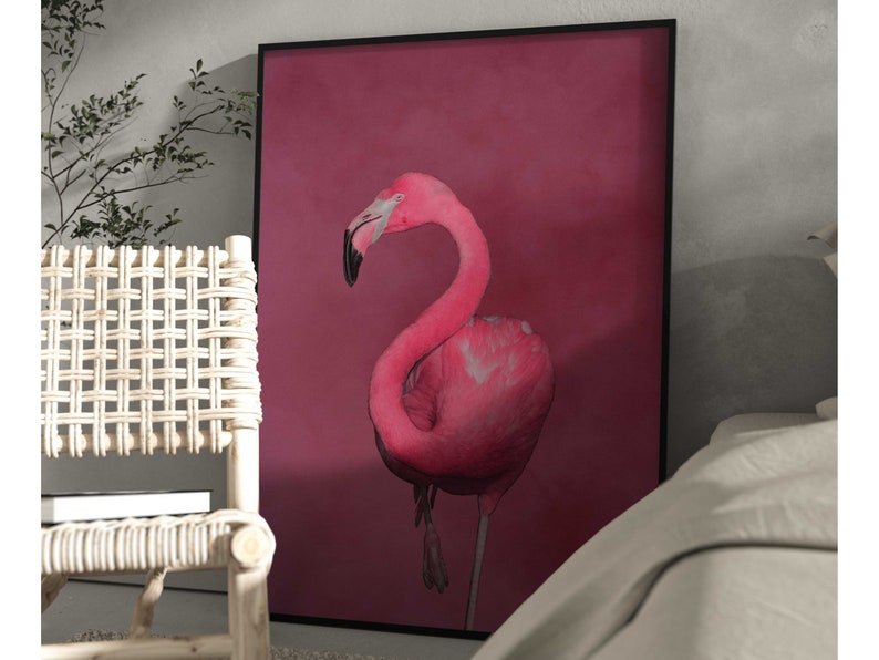 Berry Pink Flamingo Wall Art Print, Colorful Wall Art, Flamingo Poster, Large Wall Art, Maximalist Decor, Living Room Decor, Eclectic image 4
