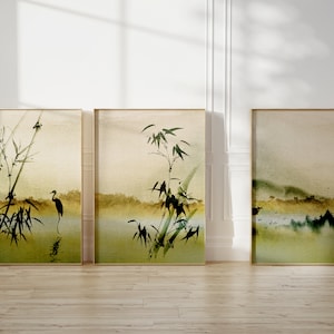 Japanese Wall Art Set of 3 Prints · Japanese Art Print · Japandi Decor · Bamboo Wall Art · Minimalist Wall Art · Earth Tone Wall Art