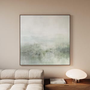 Sage Green Canvas Wall Art, Statement Square Print, Abstract Painting, Large Living Room Decor, Calming Framed Art, Minimalist Interior