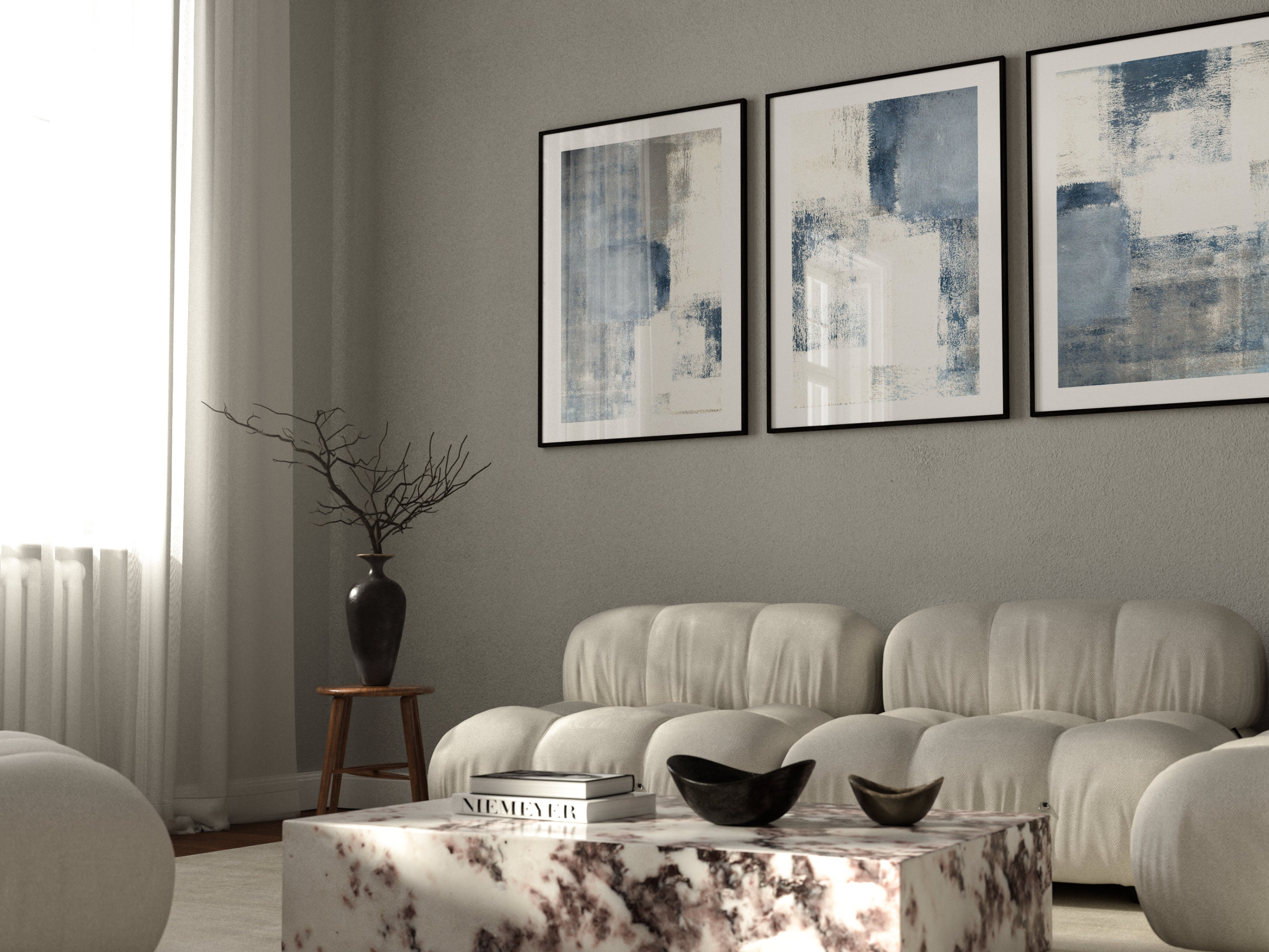 HYFBH Arte Murale 3 Pezzi Di Pittura Geometrica Astratta Blu - Foto 11