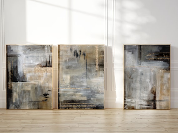 Black Beige and Gold Wall Art Set of 3 Prints Neutral Wall - Etsy