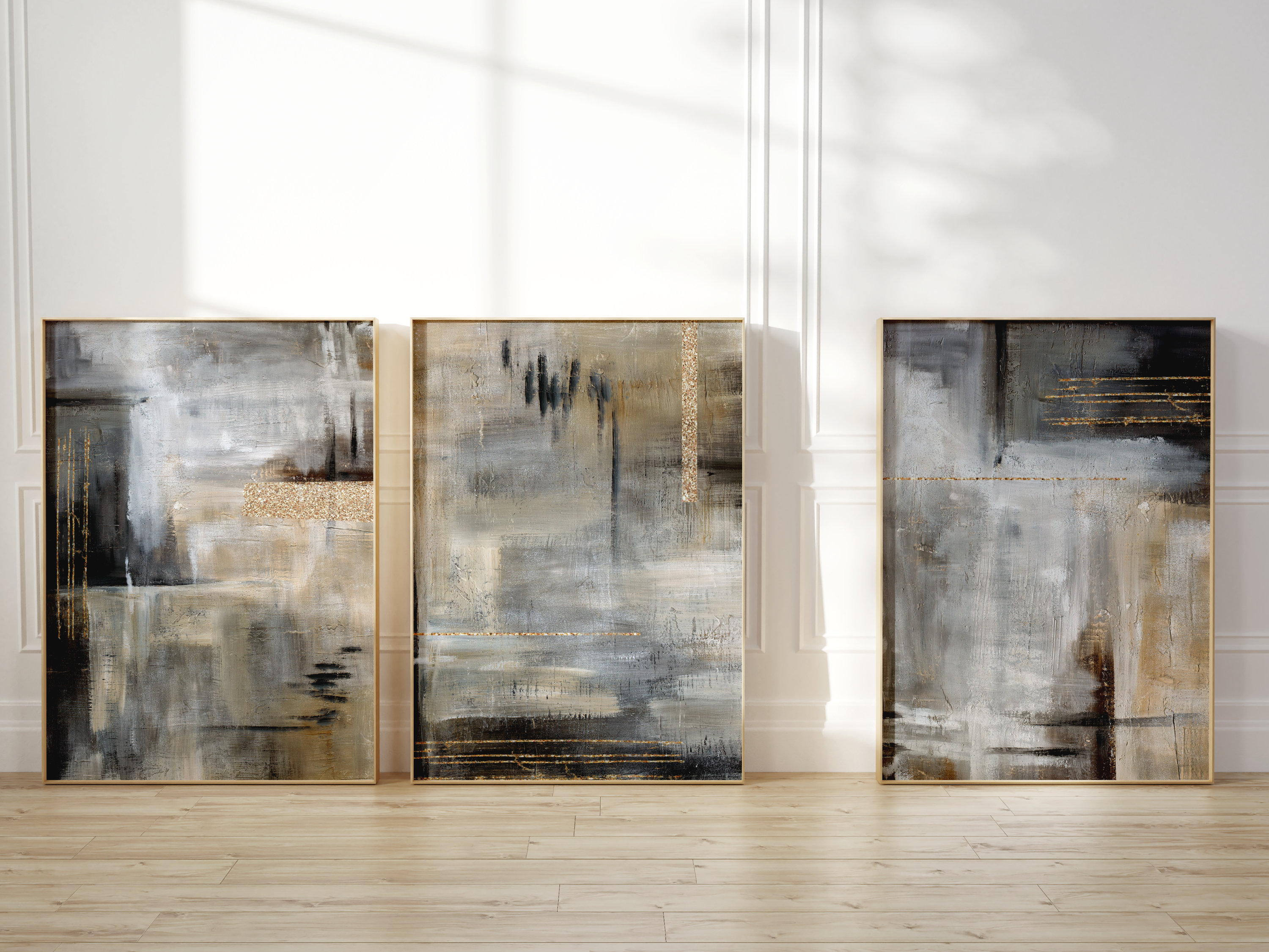 Black Beige and Gold Wall Art · Set of 3 Prints · Neutral Wall Art ...