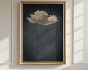 Vintage Dark Grey Moody Cloud Wall Art, Night Sky Print, Framed Canvas Art, Minimalist Art, Large Living Room Decor, Zen Abstract Art Poster