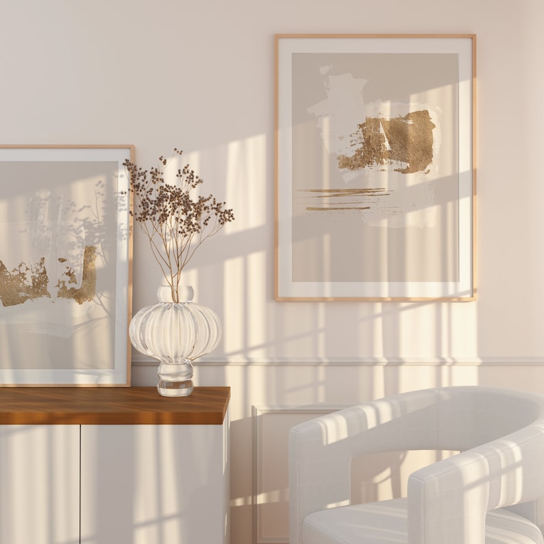 Beige and Gold Wall Art · Set of 3 Prints · Abstract Art, Minimalist ...
