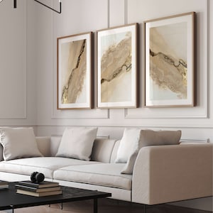 Gold Abstract Wall Art Prints, Set of 3 Prints, Neutral Wall Art, Beige, Modern, Living Room Decor, Large, Minimalist, Painting