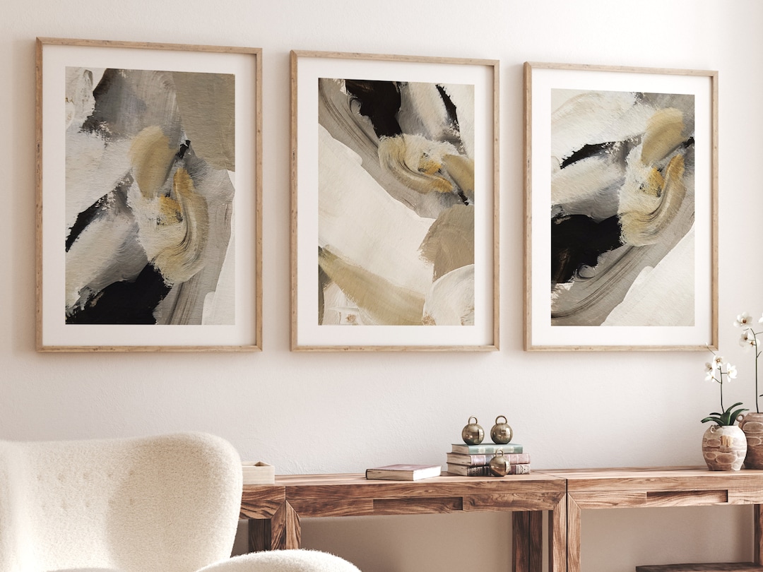 Neutral Beige Set of 3 Abstract Prints · Abstract Art · Acrylic ...