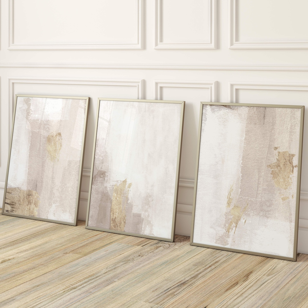 Gold Neutral Wall Art, Abstract Art, Living Room Decor, Set of 3 Prints ...
