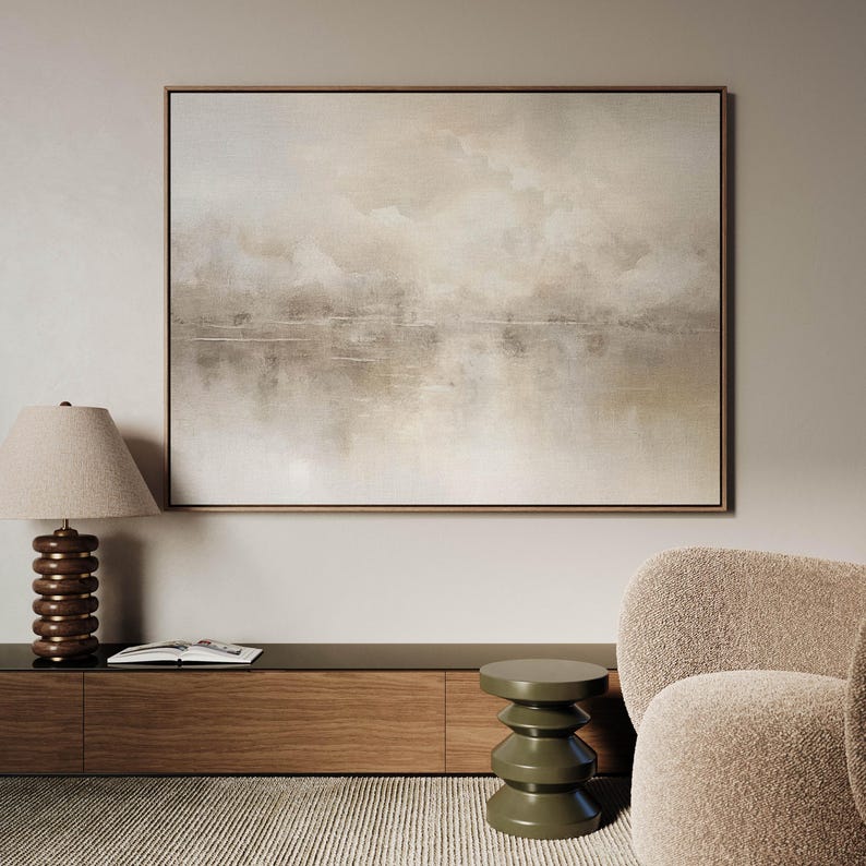 Neutral Abstract Landscape Canvas Wall Art, Floating Framed Art ...