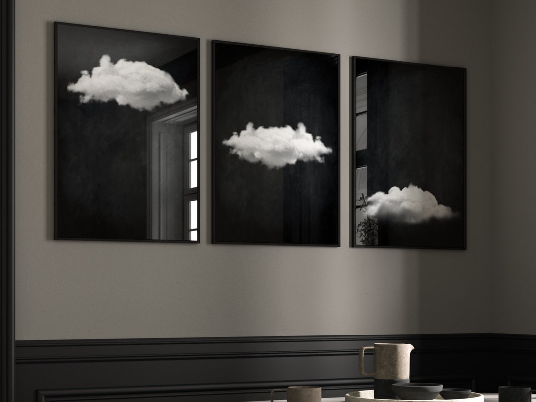他の方発送×風景画lithograph限定300 Black Cloud Set of 3 Prints · Black and White Wall Art