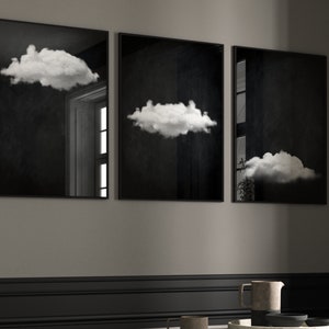 Black Cloud Set of 3 Prints · Black and White Wall Art · Gallery Wall Set · Minimalist Wall Art, Living Room Decor, Bedroom Decor, Surreal