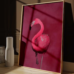 Berry Pink Flamingo Wall Art Print, Colorful Wall Art, Flamingo Poster, Large Wall Art, Maximalist Decor, Living Room Decor, Eclectic image 1