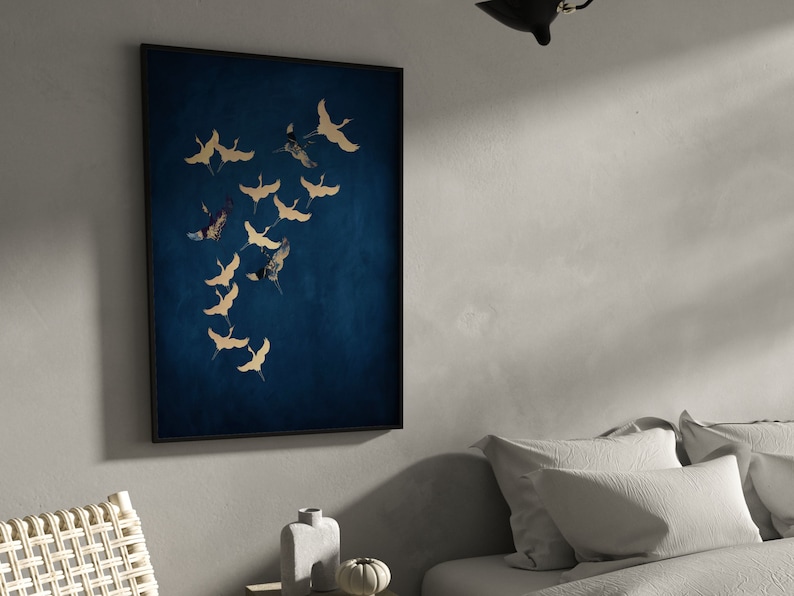 Blue and Gold Japanese Wall Art Set of 3 Prints · Dark Blue Japanese ...
