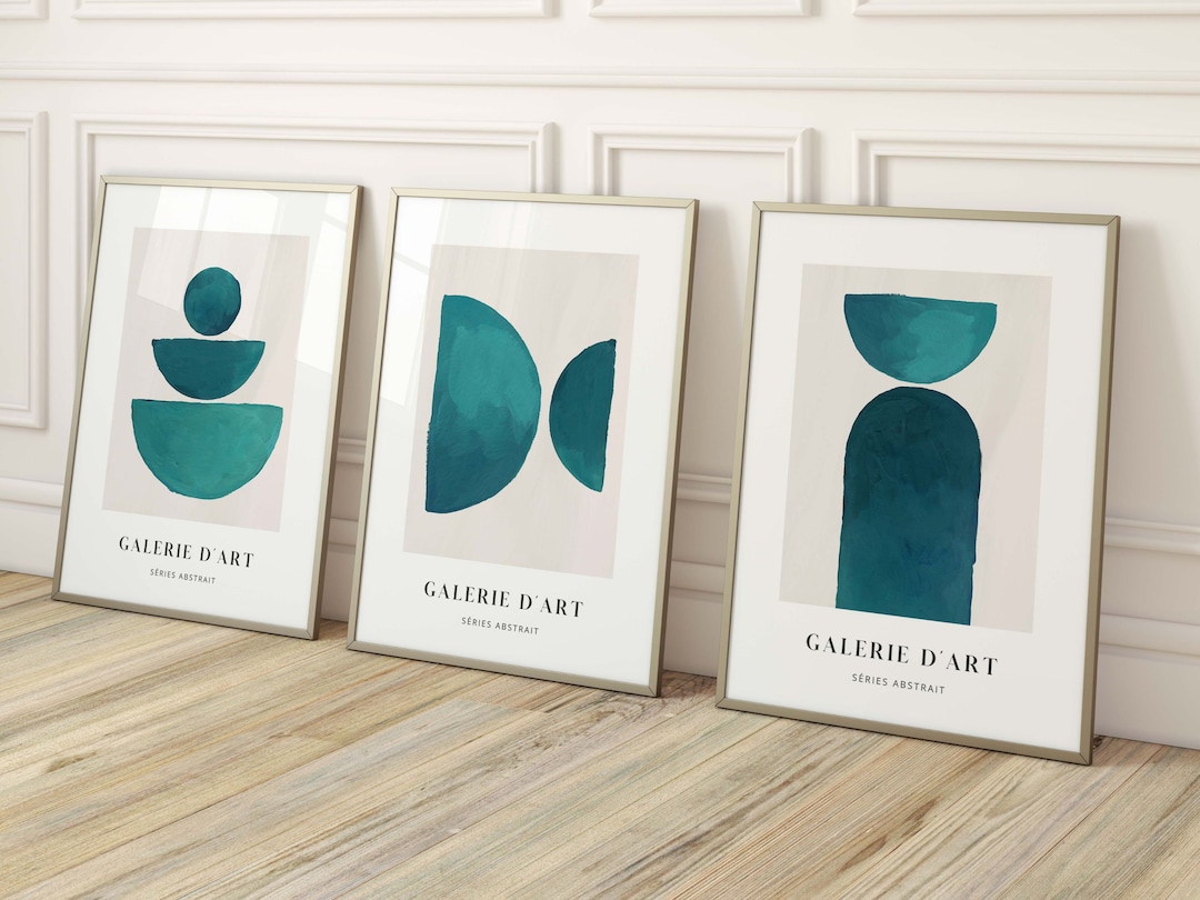 Teal Mid Century Modern Wall Art, Set of 3 Prints, Abstract Art ...