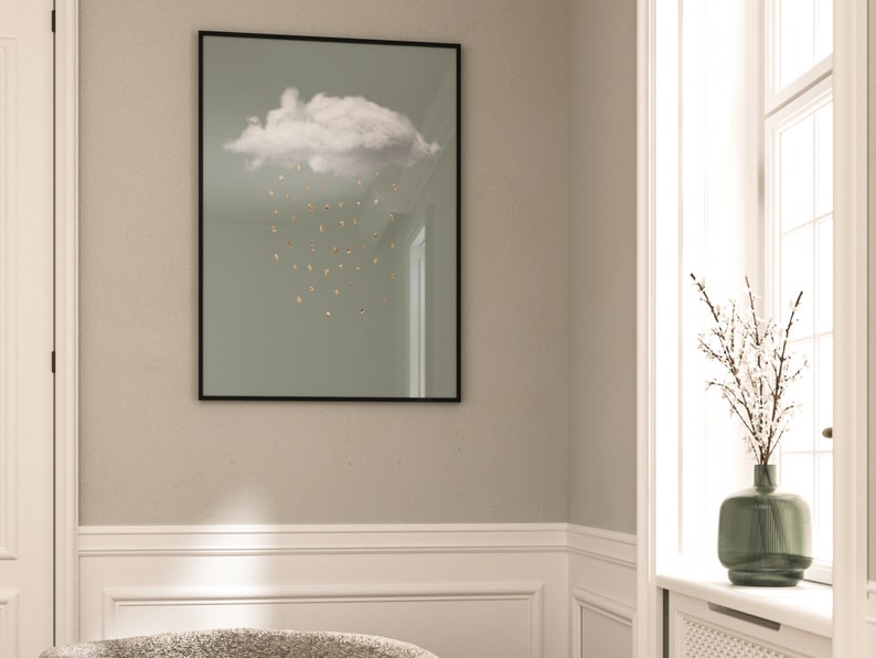 Sage Green and Gold Cloud Wall Art Sage Green Decor Rain Etsy