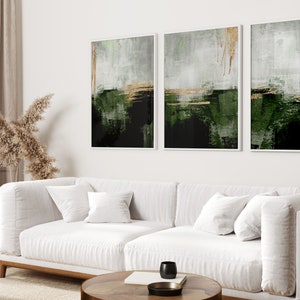 Emerald Green and Gold Abstract Art Prints · Set of 3 Prints