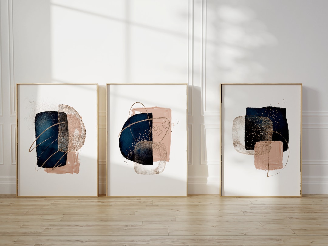 Blush Navy and Gold Wall Art · set of 3 Prints · Abstract Art ...