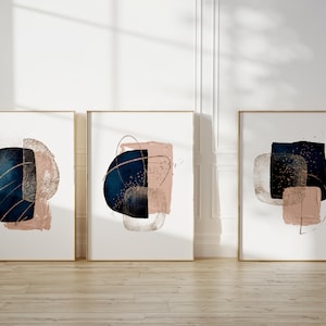 Blush Navy and Gold Wall Art · set of 3 Prints · Abstract Art ...