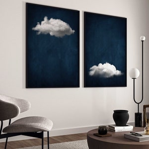 Dark Blue Clouds Set of 2 Prints, Surreal Wall Art, Minimalist Wall Art, Maximalist Decor, Cloud Poster, Dark Academia Decor, Home Decor