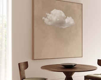 Art mural en toile nuage beige, impression de carrés neutres, art encadré flottant, giclée d'art minimaliste, très grande décoration de salon, décoration zen