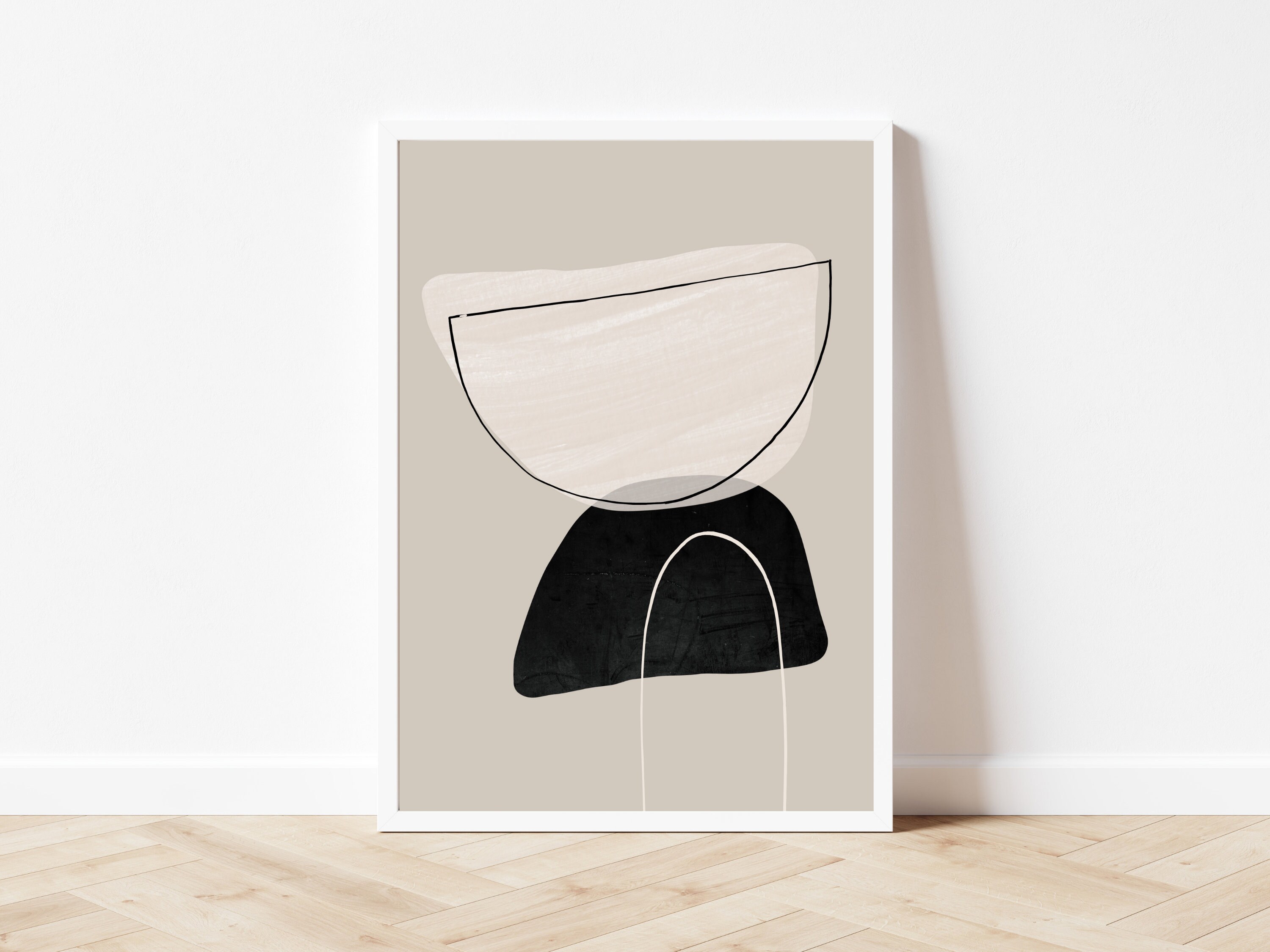 Beige and Black Abstract Set of 3 Prints, Mid Century Modern Wall Art ...