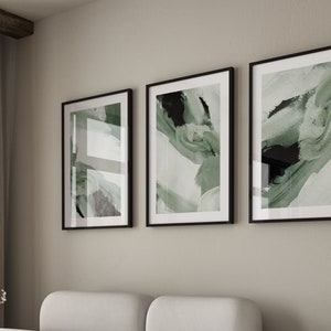 Sage Green Set of 3 Abstract Prints · Abstract Art · Acrylic Painting · Gallery Wall Set · Japandi Decor · Living Room Decor · Wabi Sabi Art