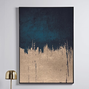 Arte de parede azul-marinho e dourado · Efeito de impressão em folha de ouro DOWNLOAD DIGITAL Impressão de arte abstrata · Arte de parede para impressão · Arte de parede azul-escuro ·
