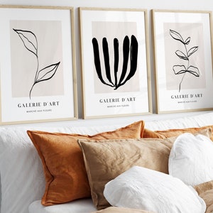 Black & Beige Botanical Wall Art, Set of 3 Prints, Beige Wall Art, Boho Decor, Gallery Wall Set, Modern Large Wall Art, Living Room Decor
