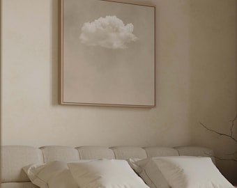 Above Bed Cloud Canvas Wall Art, Neutral Decor, Wall Decor Over the Bed, Square Sky Art, Extra Large Bedroom Wall Art, Floating Framed Art