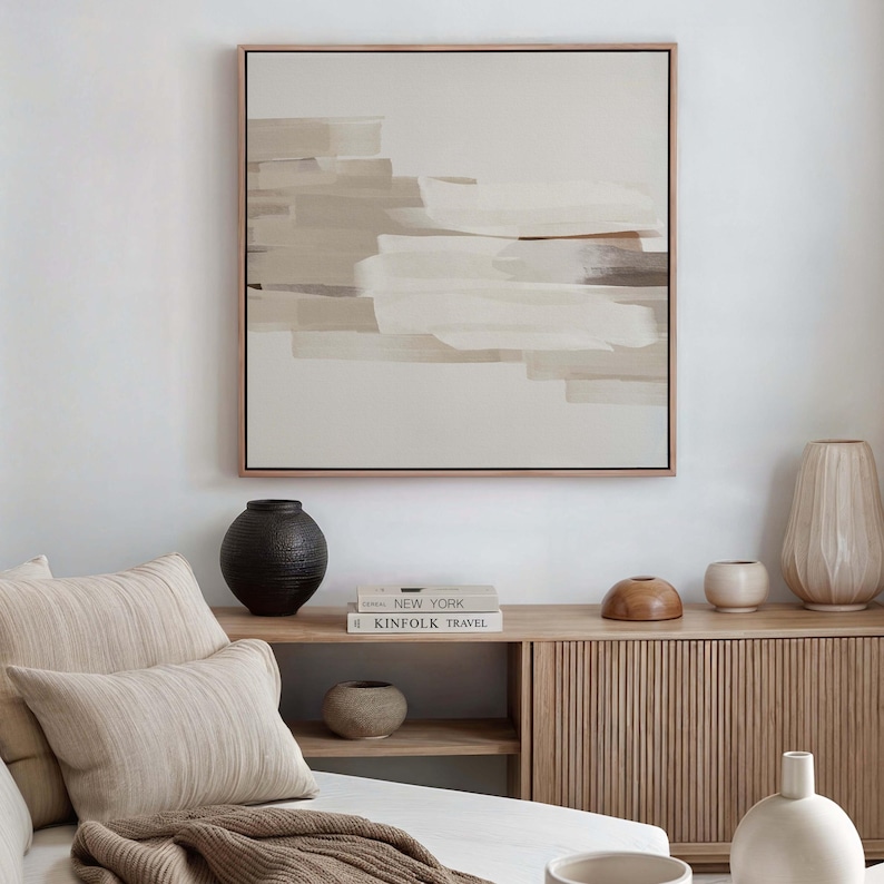 Neutral Abstract Canvas Wall Art, Square Print, Beige Painting, Large ...