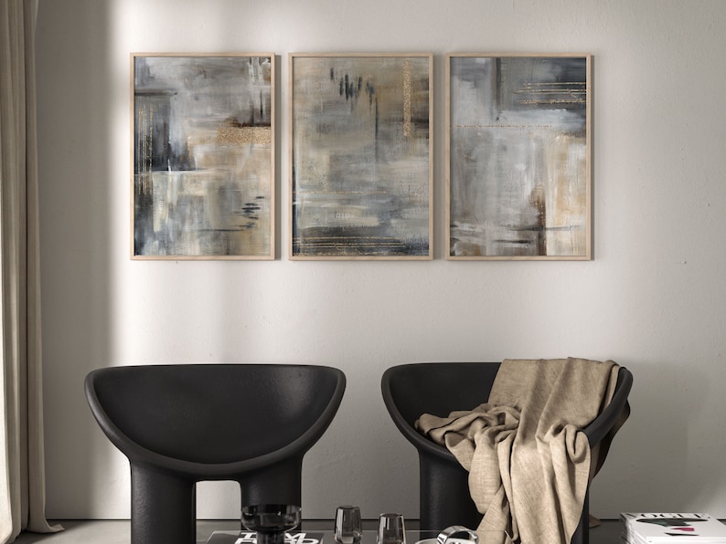 Black Beige and Gold Wall Art · Set of 3 Prints · Neutral Wall Art ...