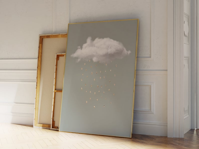Sage Green and Gold Cloud Wall Art Sage Green Decor Rain Etsy