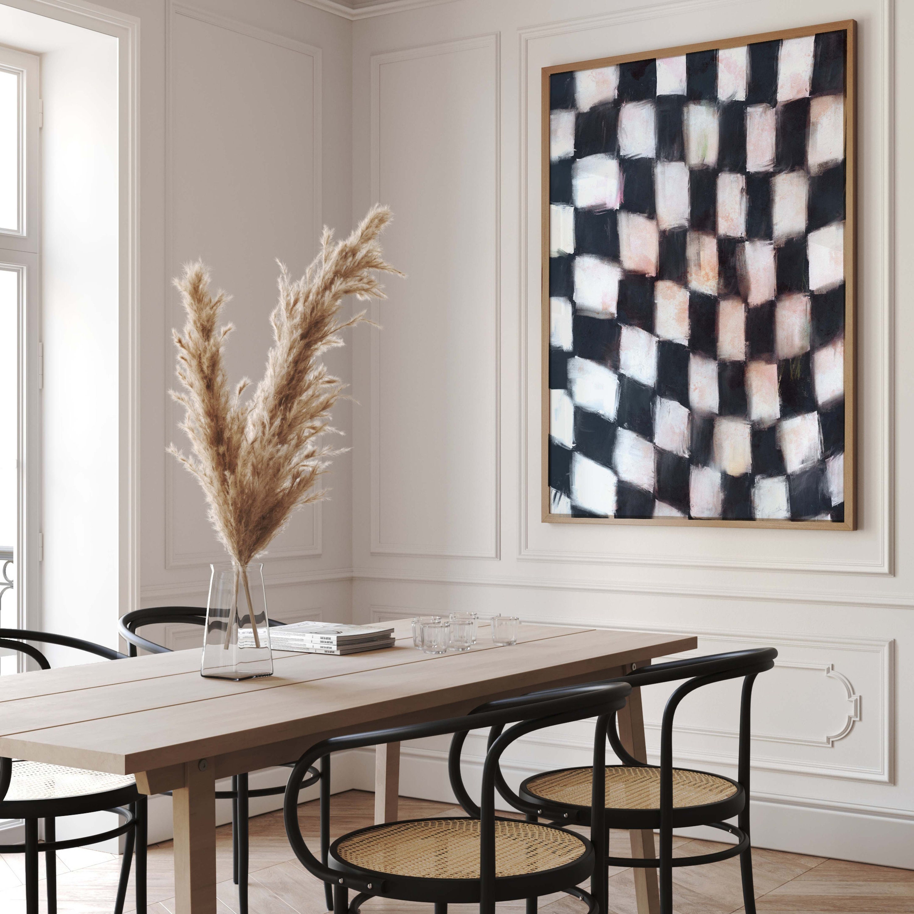 Neutral Checkered Wall Art Print, Black & White Minimalist 