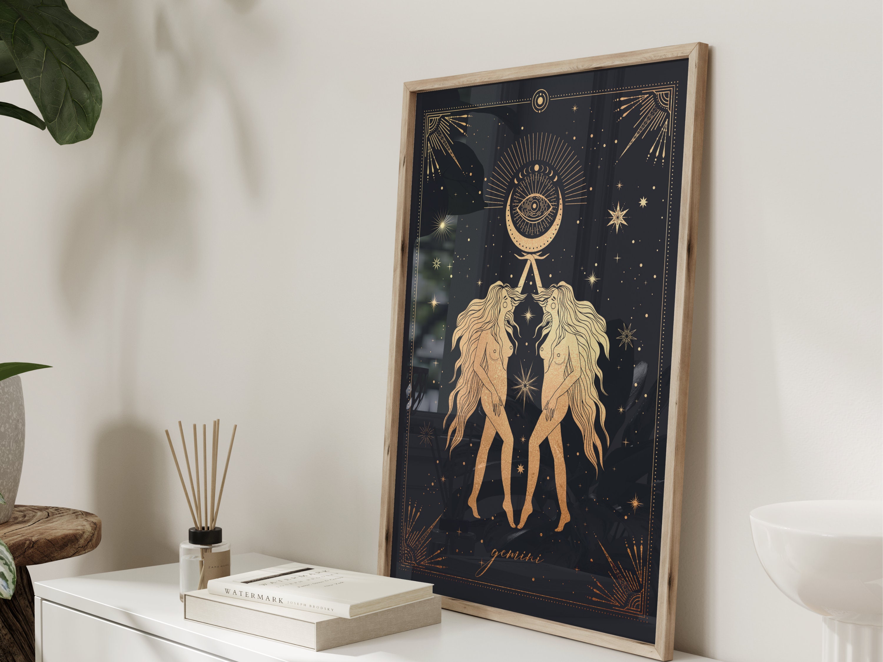 Gemini Zodiac Print Black and Gold · gemini Poster · Gemini Gifts