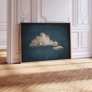 Stampa artistica da parete Moody Blue Cloud, arte astratta, arte da parete minimalista blu scuro, decorazione sopra il letto, decorazione per ampio soggiorno, arte da parete orizzontale