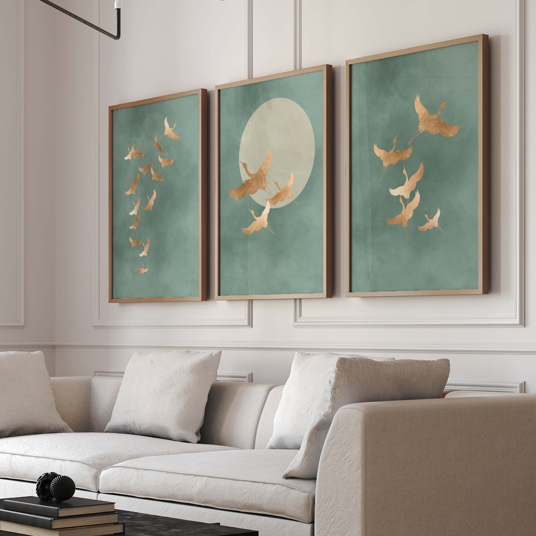 Sage Green Cranes Wall Art Prints Set of 3 Prints Japanese - Etsy Sweden