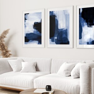 Blue Abstract Set of 3 Prints, Abstract Art, Gallery Wall Set, Dark ...