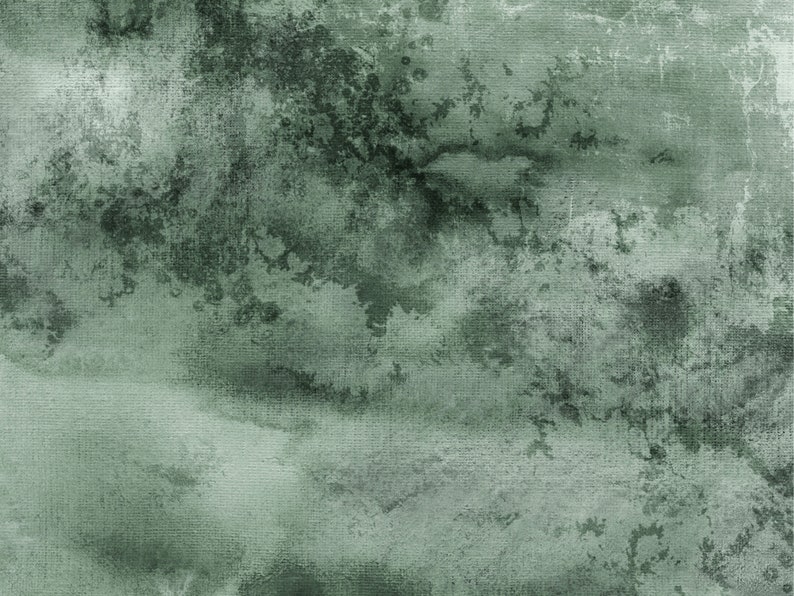 K&ouml;nnte beinhalten: Abstrakte Aquarellmalerei mit strukturiertem Leinwandeffekt. Das Kunstwerk zeigt eine Mischung aus ged&auml;mpften Gr&uuml;n- und Dunkelgraut&ouml;nen, die einen wolkigen oder atmosph&auml;rischen Eindruck erzeugen. Das Design hat einen verwitterten, gealterten Look.