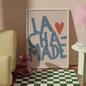La Chamade Wall Art Print, French Decor, Blue, Red, Heart, Maximalist, Bedroom, Above Bed, Over the Bed, Living Room Decor, Eclectic Poster