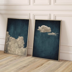 Blaue Wolken Wand Kunst Drucke, 2er Set Drucke, Stimmungsvolle Wand Kunst, Minimalistisch, Wolke Poster, Wohnzimmer Dekoration, Vintage, Poster, Giclée