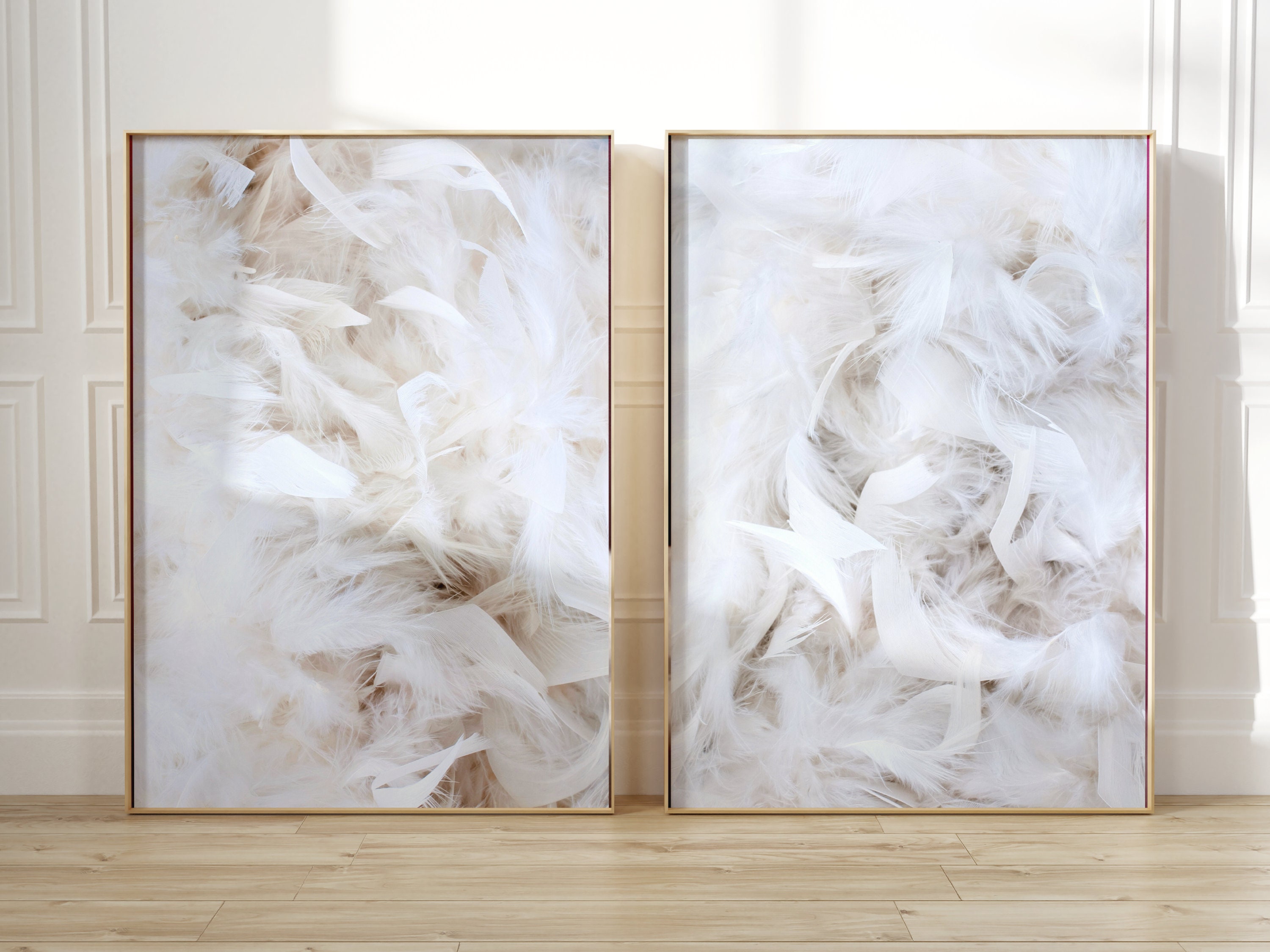 White Feathers Wall Art Set of 2 · Feather Poster · Minimalist Wall Art · Gallery Wall Set · Modern Wall Art · Bedroom Wall Decor