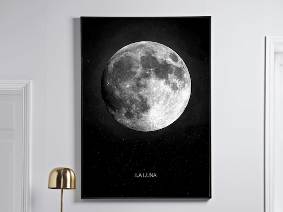 Moon Poster · Black and White Wall Art · Moon Print · Bedroom Wall Decor · Night Sky · La Luna · Witchy Decor · Dark Academia Decor · A2 A1