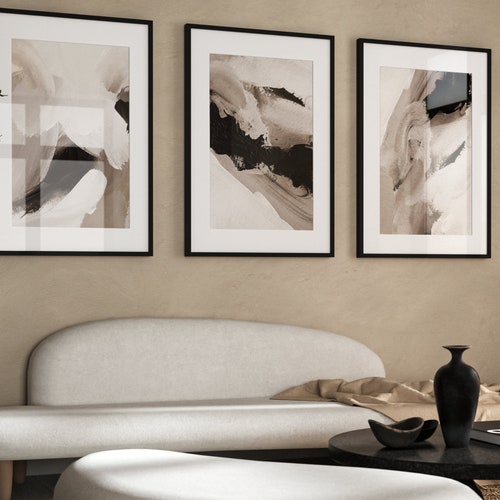 Neutral Abstract Printable Wall Art Set of 2 Prints Black and - Etsy