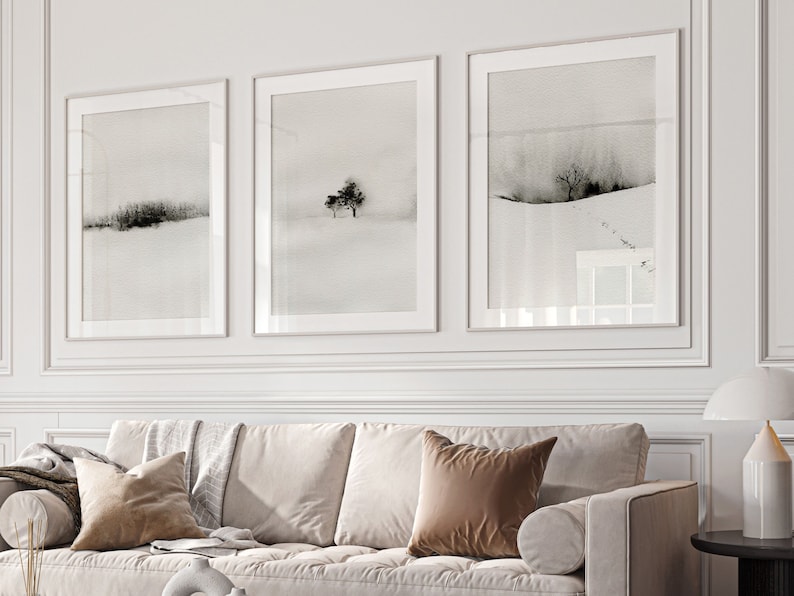 Watercolour Landscape Wall Art, Set of 3 Prints, Painting, Living Room Decor, Japandi Decor, Minimalist Wall Art, Bedroom, Nordic, Neutral image 1