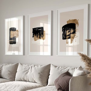 Black and Gold Wall Art, Set of 3 Prints, Beige Wall Art, Abstract Art, Minimalist Wall Art, Gallery Wall Set, Living Room Decor, Large Art