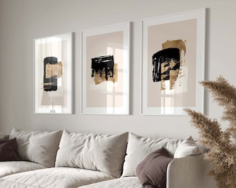 Black and Gold Wall Art · Set of 3 Prints, Black Beige Wall Art ...